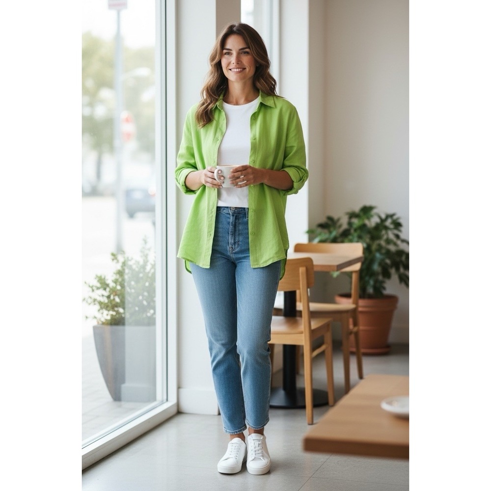 FINITY STUDIO 100% Linen Shell Button Shirt Plus Size 1X